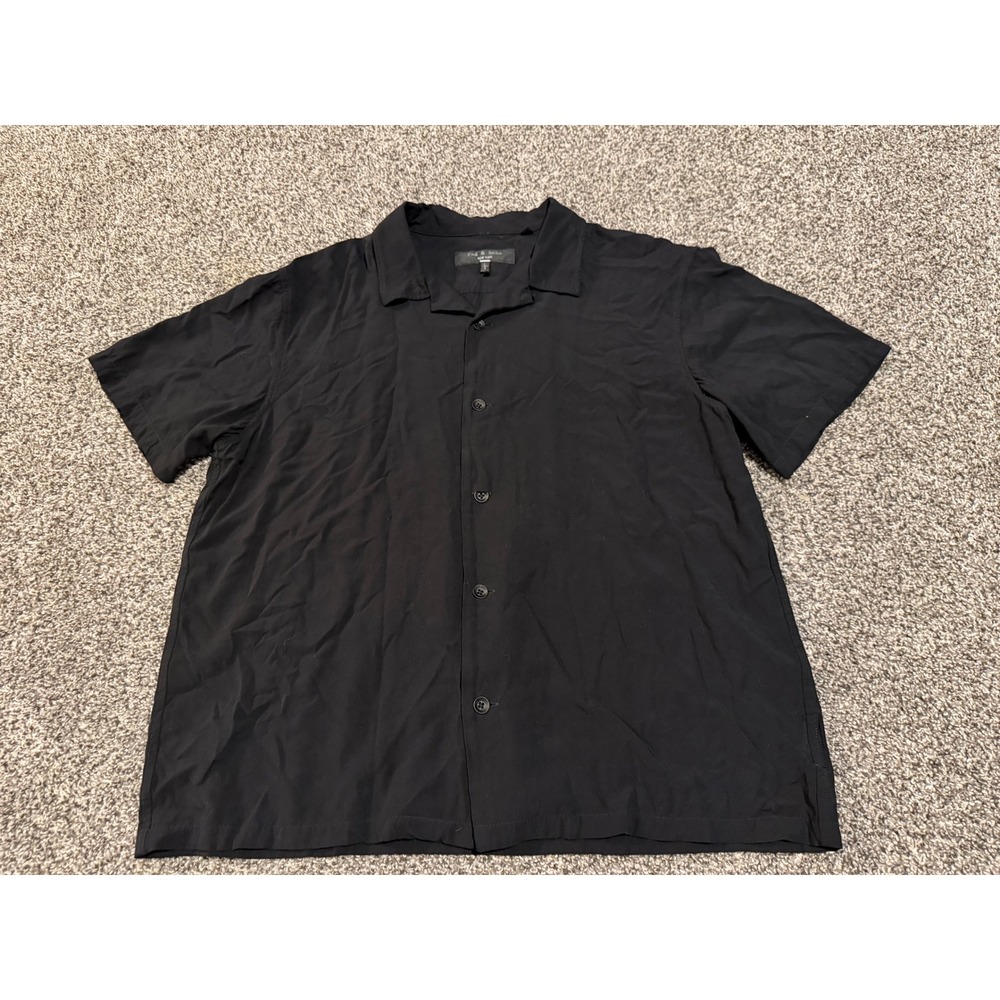 Rag & Bone New York Black Viscose Short Sleeve Camp Collar Button Down Shirt L